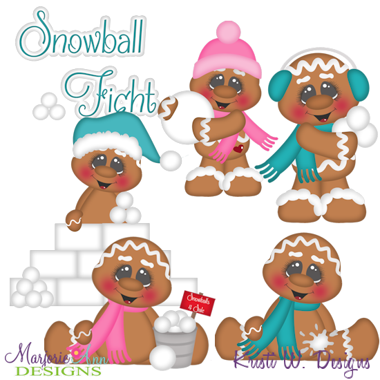 Snowball Fight Gingers SVG Cutting Files Includes Clipart - Click Image to Close
